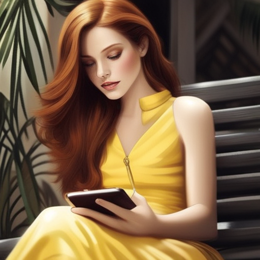 red haired woman looking at her phone