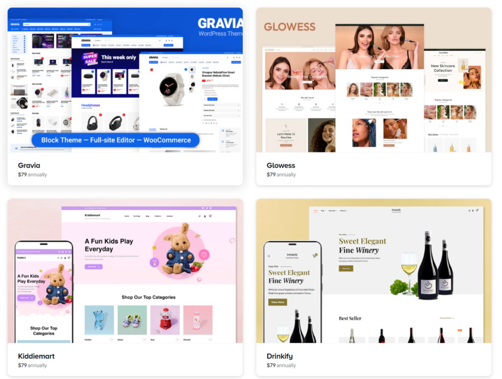 examples of woocommerce themes on the woocommerce store