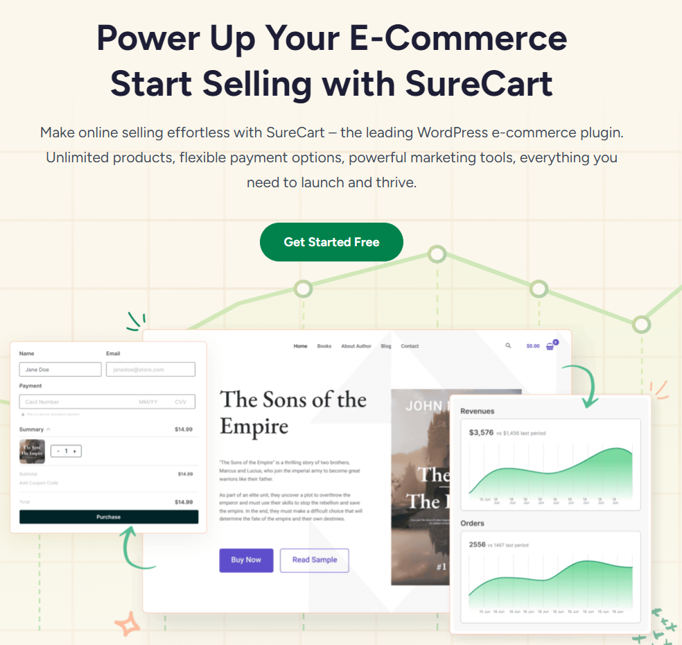 Sure Cart landing page an ecommerce solution alternative to WooCommerce